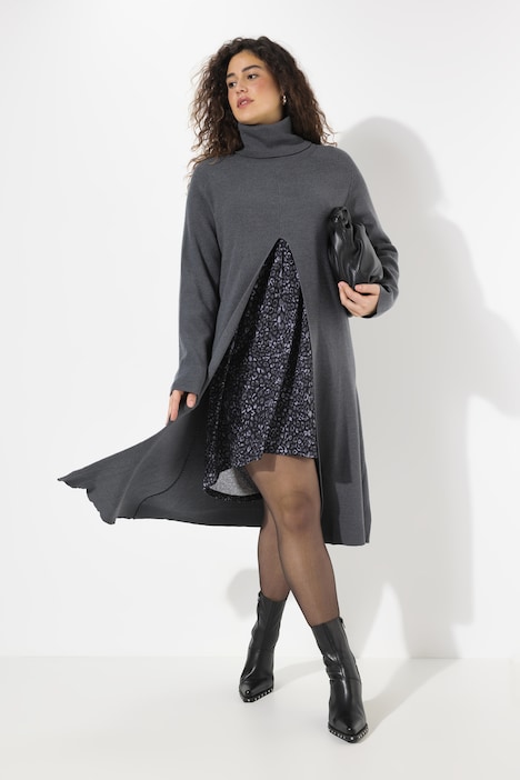 Long-Pullover, A-Linie, Stehkragen, Langarm