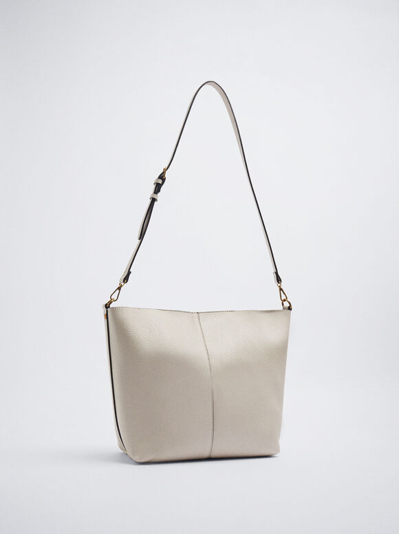 Bolsa de ombro com nécessaire removível - Branco-creme