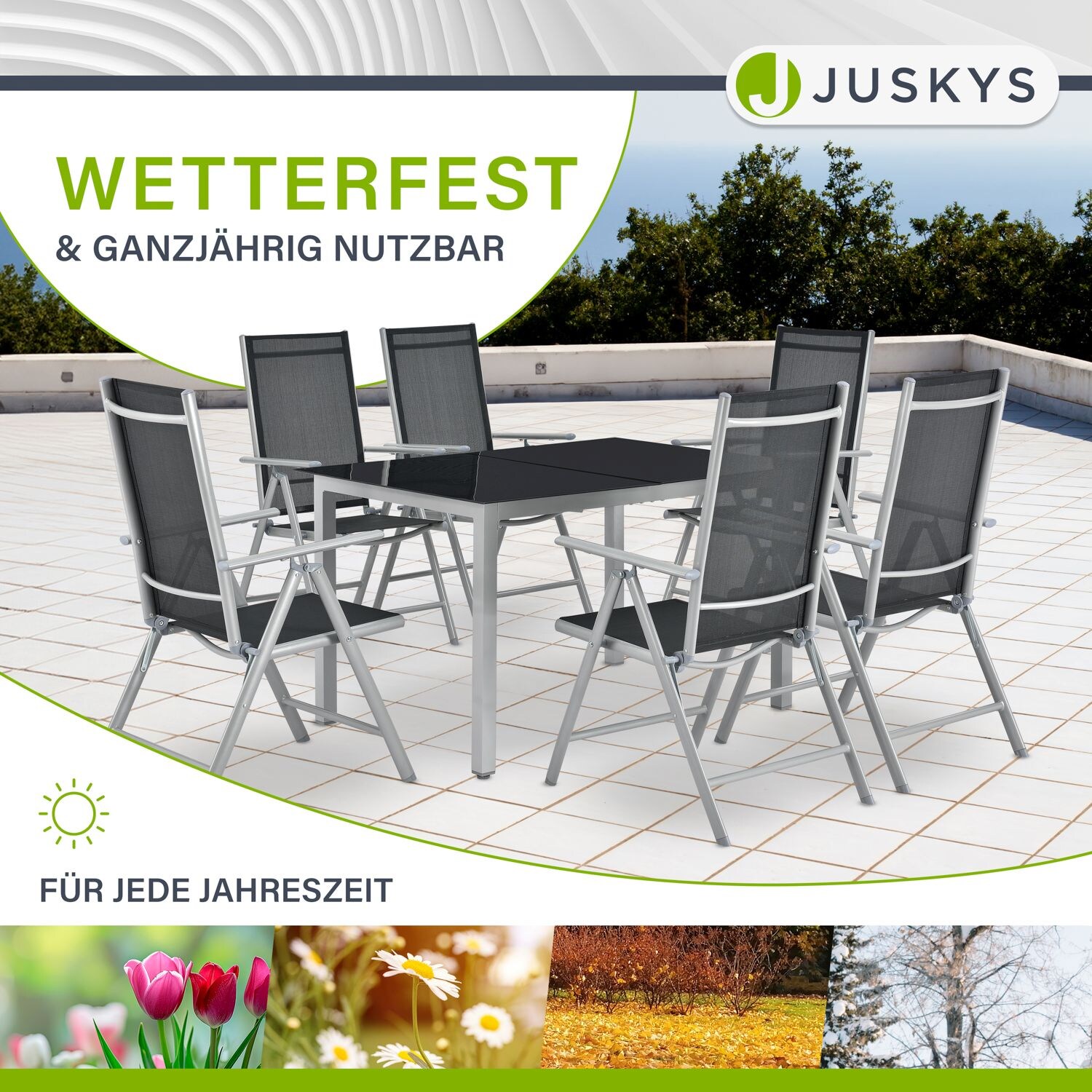 Juskys Aluminium Gartengarnitur Milano Gartenmöbel Set mit Tisch und 6 Stühlen Silber-Grau