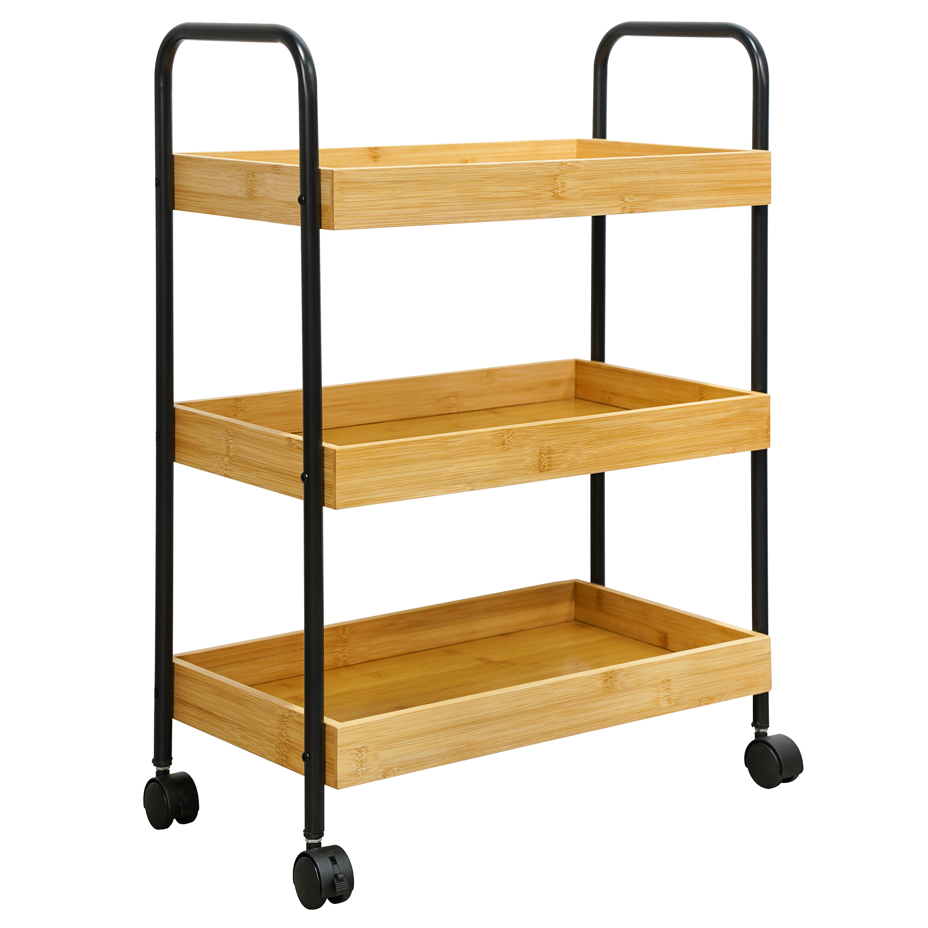 Servierwagen - holzfarben-schwarz - rollbar
