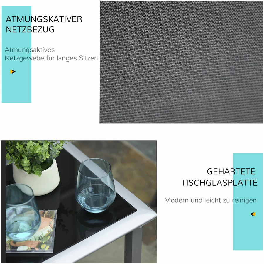 Outsunny 2er Set Gartenliegen mit Tisch silber, schwarz