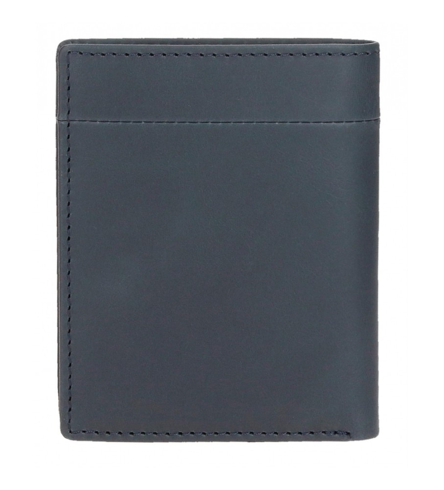 Carteira Pepe Jeans Vertical Staple em couro azul marinho