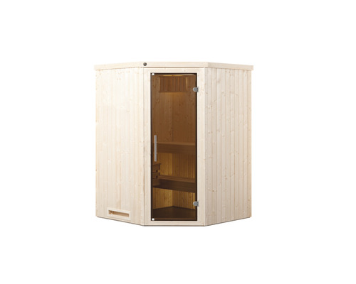 Weka Kiruna GT Gr.1 modulaire sauna inclusief 3,6 kW kachel en geïntegreerde besturingseenheid met grafietkleurige volledig glazen deur