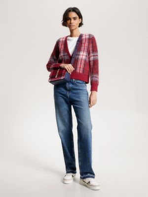 Bolsa transversal de luxo em couro com estampa xadrez tartan