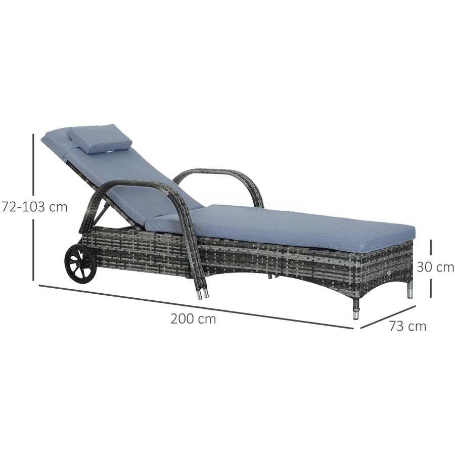 Outsunny Mobile Rattanliege für den Garten grau, blau