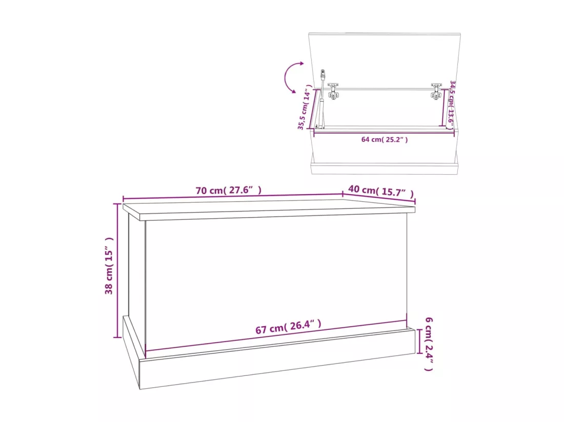 Boîte de rangement sonoma gris 70x40x38 cm bois d'ingénierie
