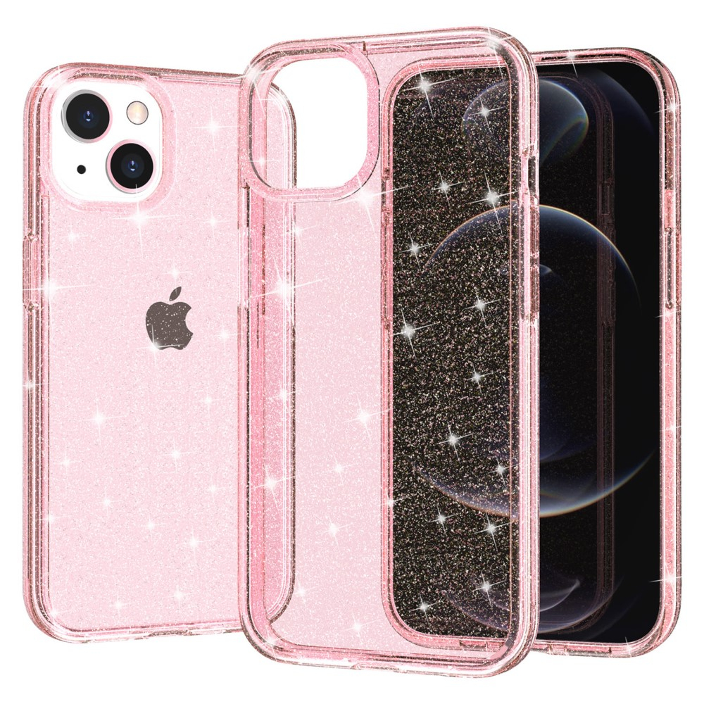 iPhone 15 Hybrid Hardcase Schutzhülle im Glitzer Design - Pink / Transparent