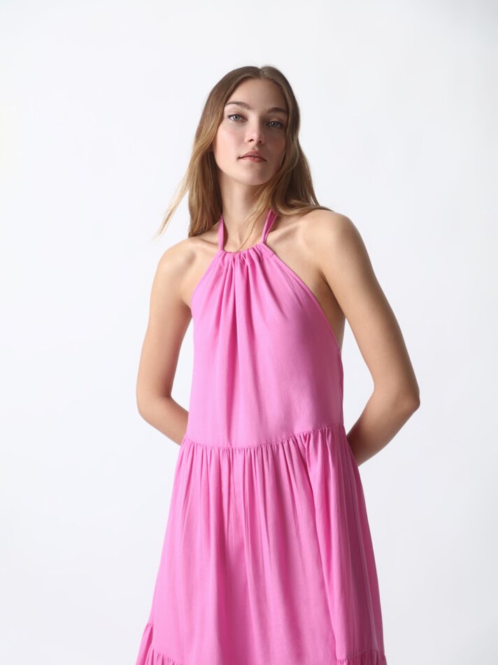 Vestido midi com decote halter - Rosa