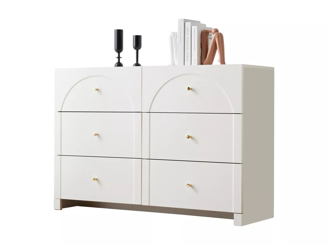 Commode avec 6 tiroirs pour salon et chambre à coucher - 120 x 40 x 82 cm - panneaux de particules - Blanc