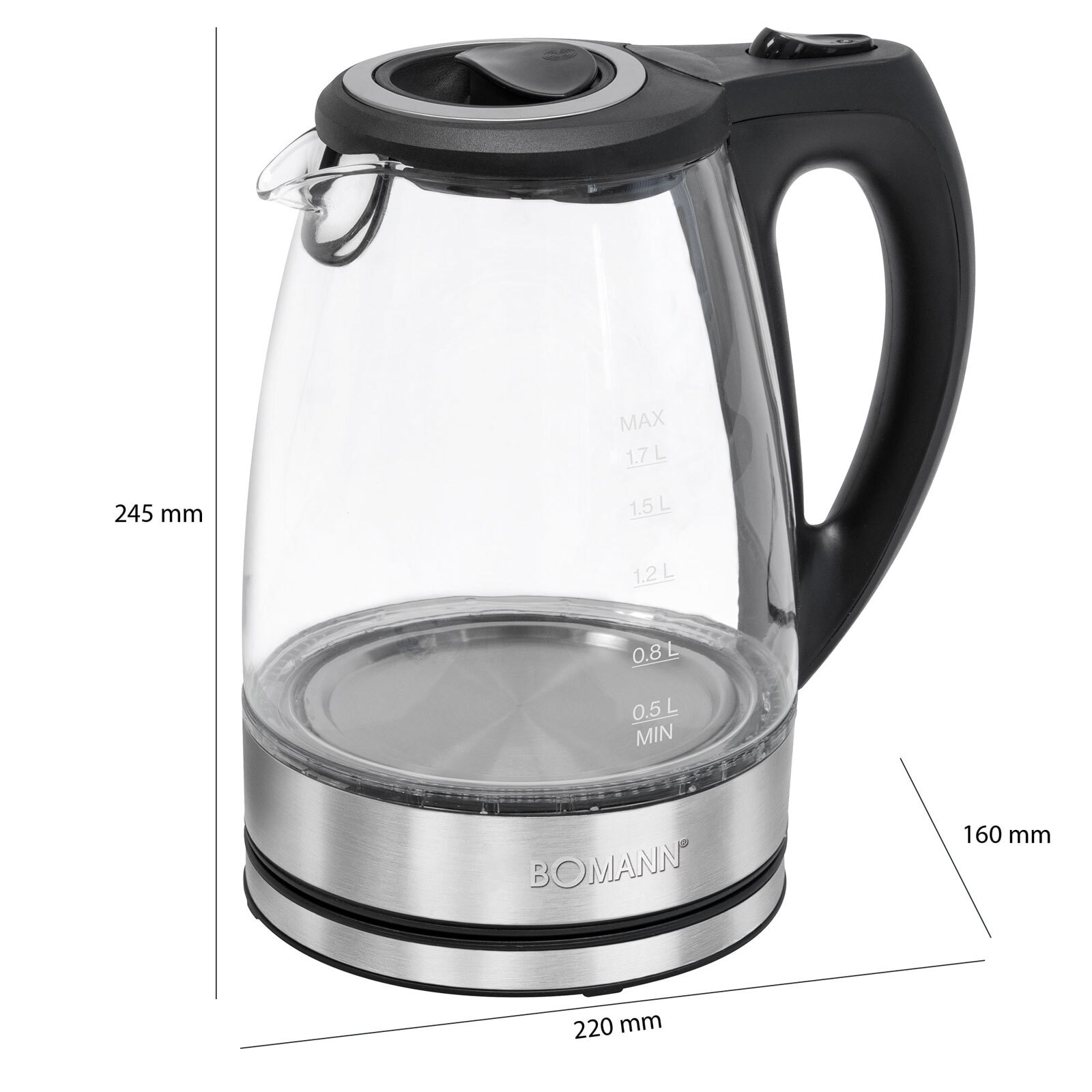 BOMANN Glas-Wasserkocher WKS 6032 G CB Schwarz Glas/Edelstahl