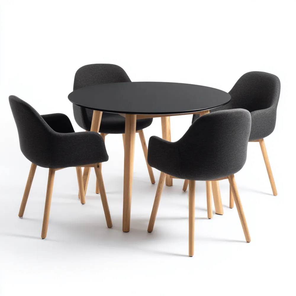 Esszimmer-Set Rundtisch 100x100x75 cm mit Stühlen Stoff - Schwarz/Natur - Skandinavisches Design