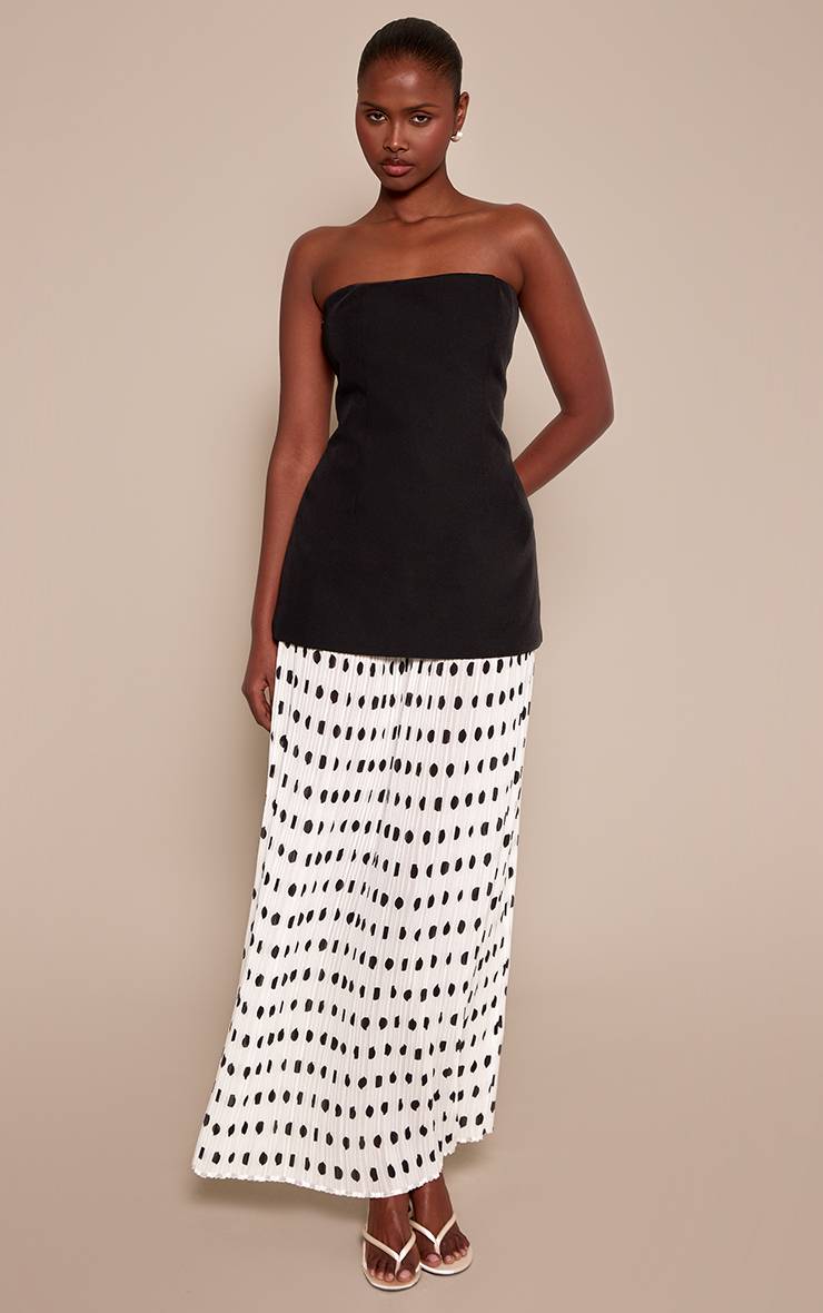Monochrome Robe Maxi Noire À Pois Plissée Avec Taille Basse
