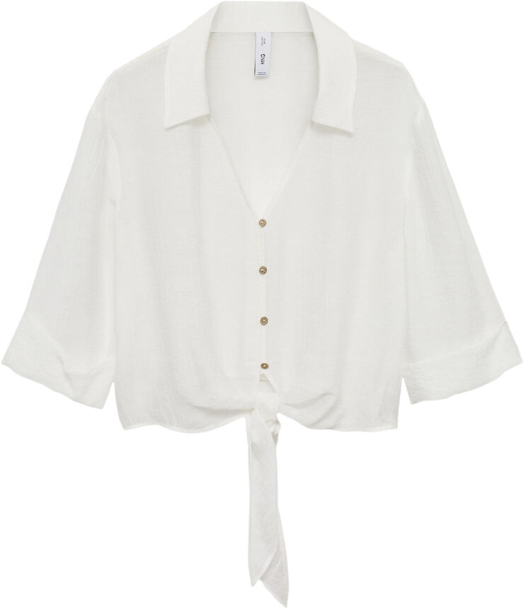 MANGO Flared-sleeve blouse with bow Natural white