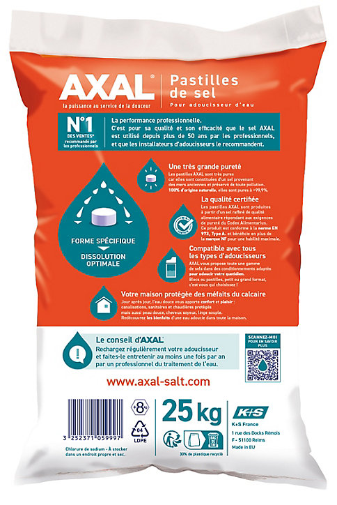Sel régénérant pour adoucisseur d'eau Axal 25 kg