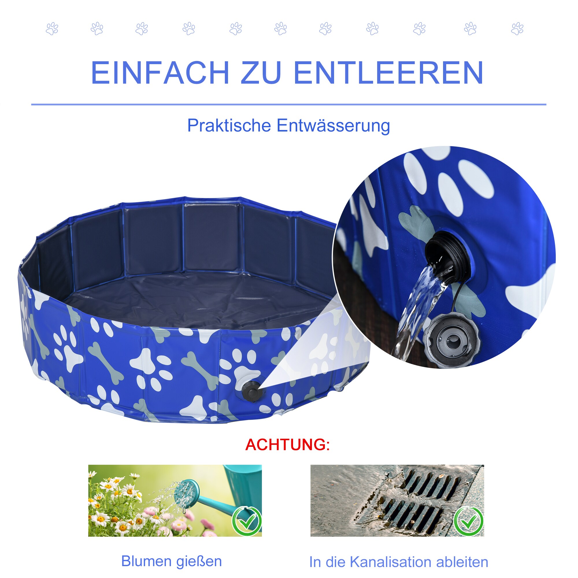 PawHut Hundepool mit Wasserablassventil blau Ø80 x 20H cm
