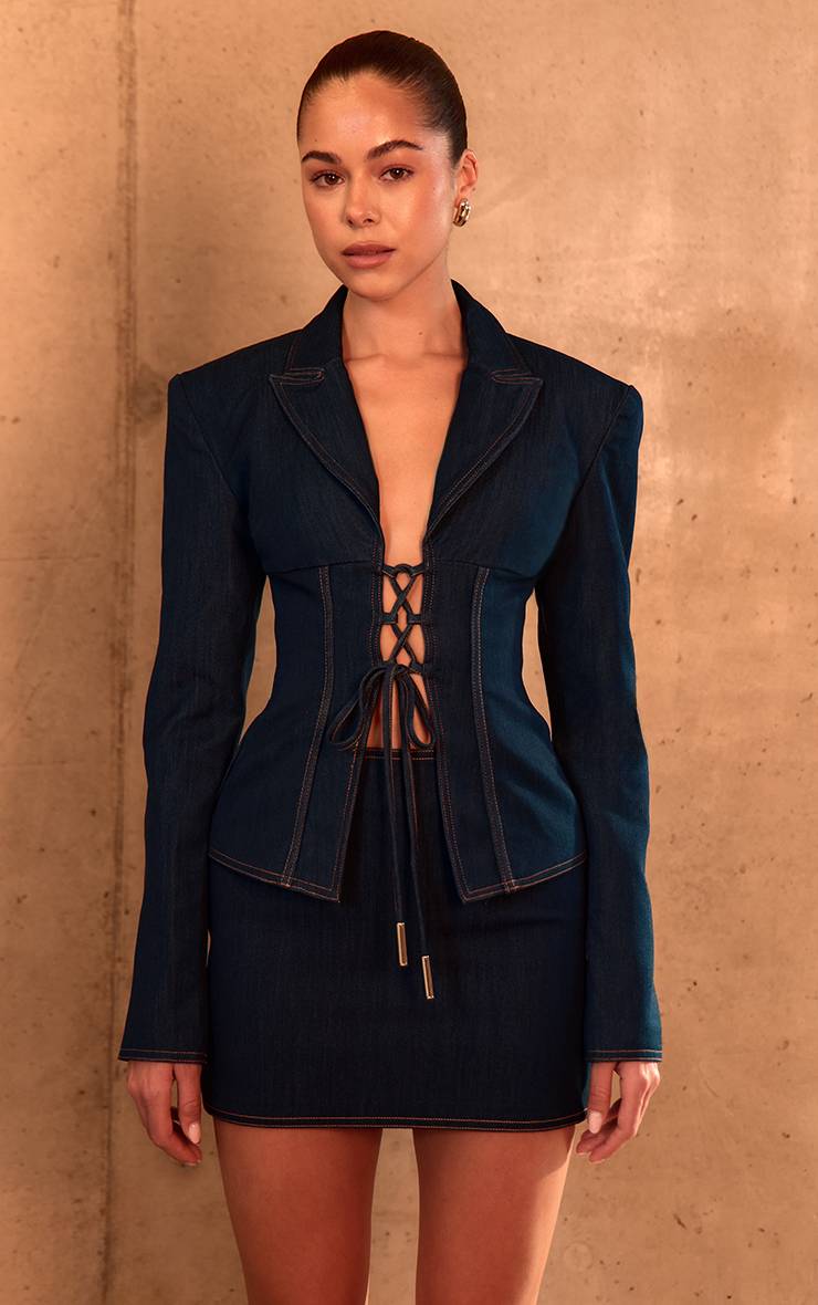 Bleu Jupe Micro Mini Ajustée PLT Label Coordonnée