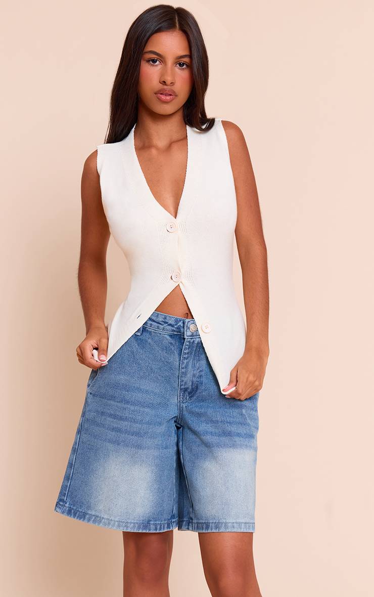Mid Blue Wash Short En Jean Petite Taille