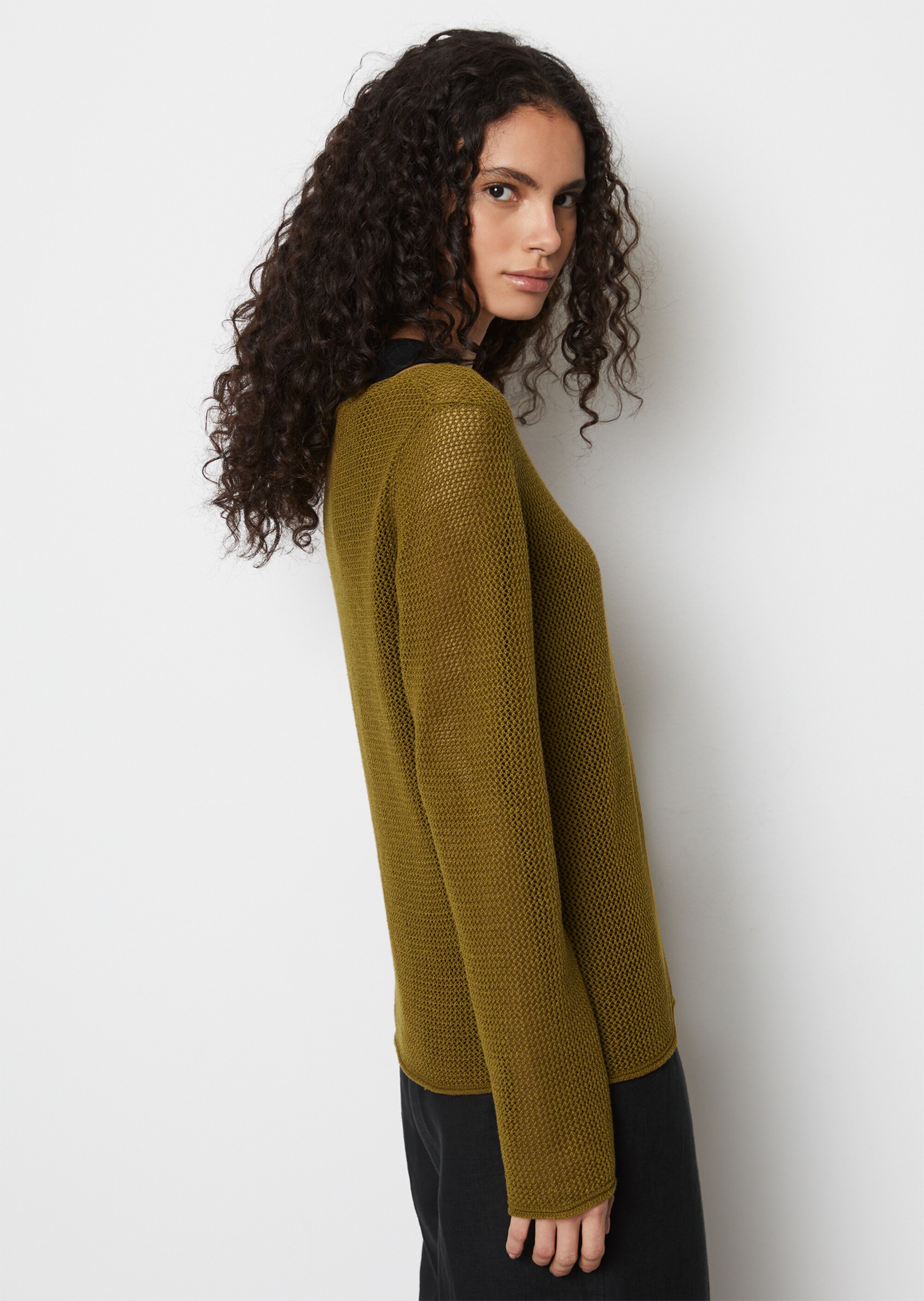 Netzpullover regularaus Leinen-Baumwolle-Mix