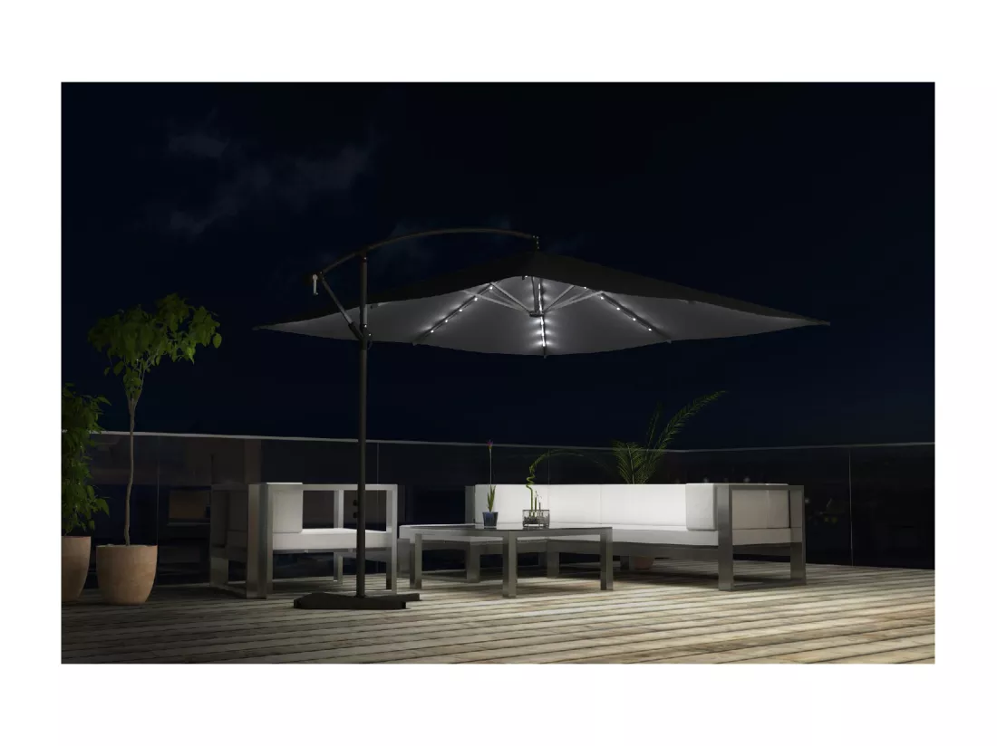 Parasol LED déporté carré 3x3m gris SOLENZARA BULLE