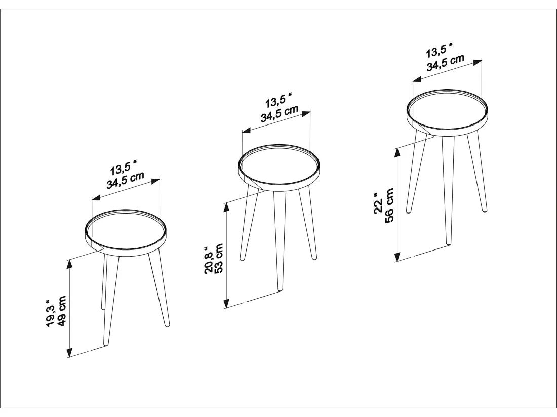 Tables gigognes, set de 3, pieds en bois, tables basses, colorés (Blanc et Noyer)