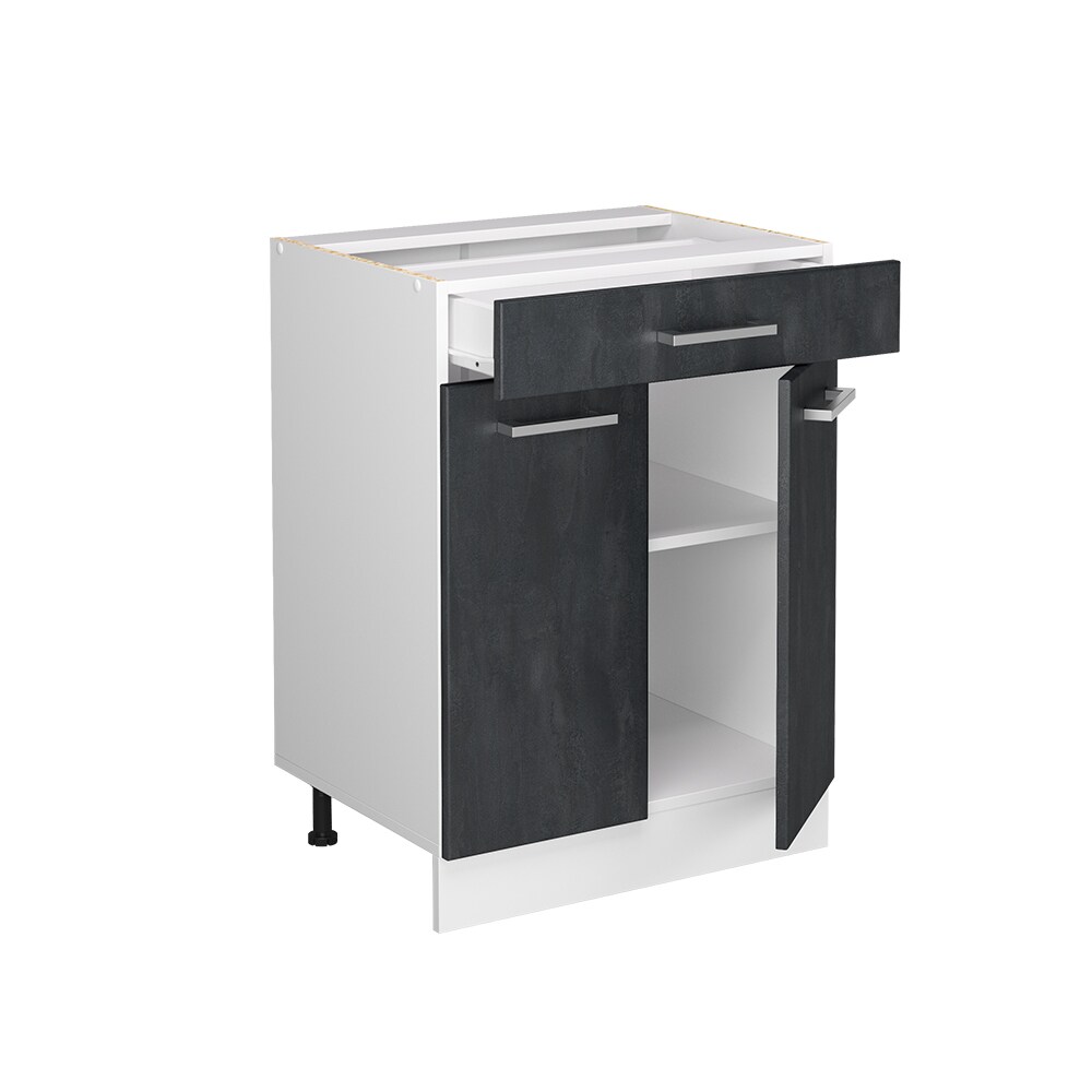Vicco Schubunterschrank R-Line Schwarz Beton Weiß 60 cm mit Arbeitsplatte Weiß-Marmor