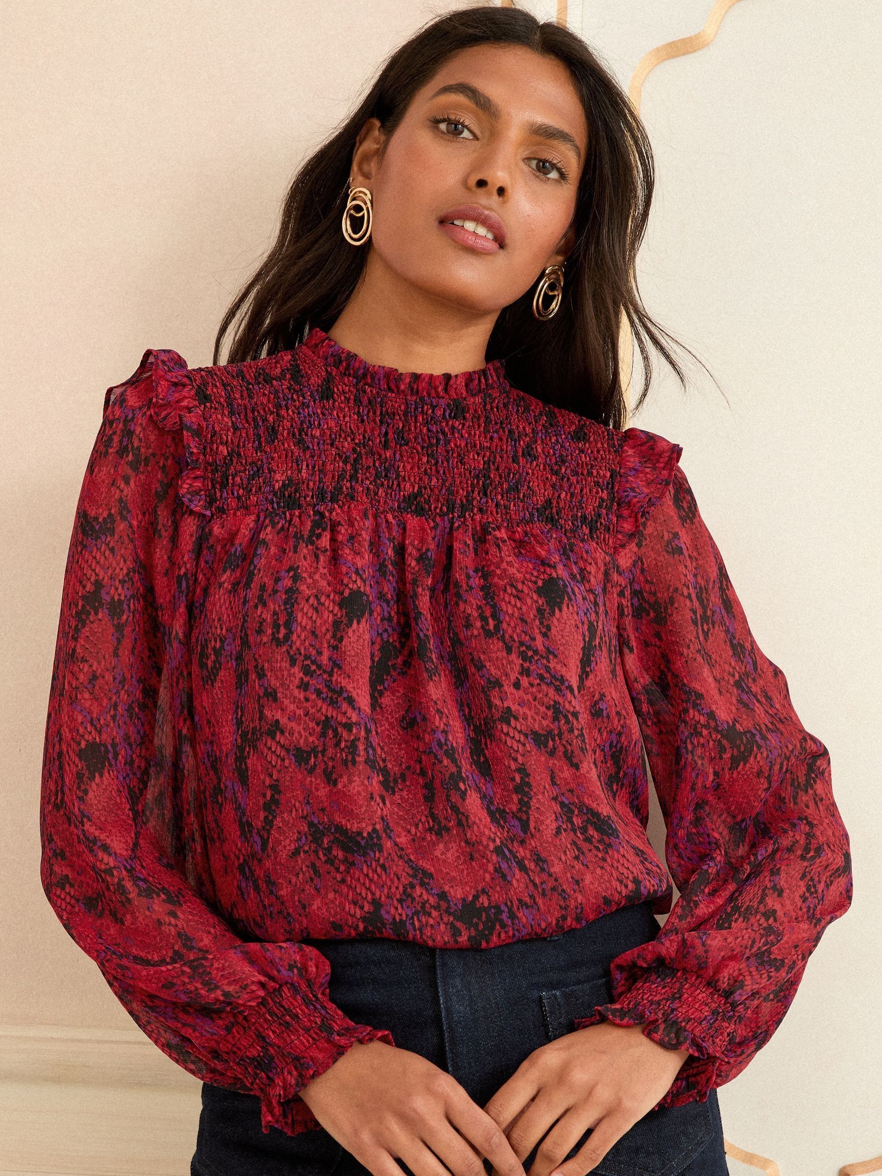 Love & Roses Long Sleeve Shirred Blouse