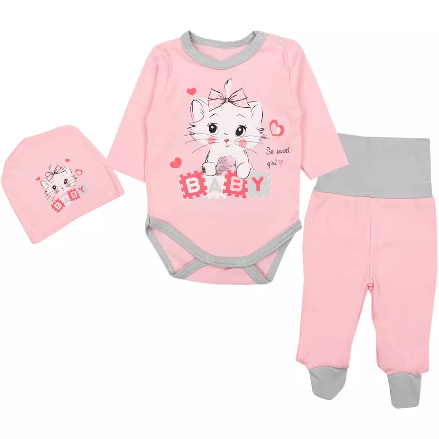 TupTam Baby Bekleidungsset Langarmbody Hose Mütze3 teilig apricot