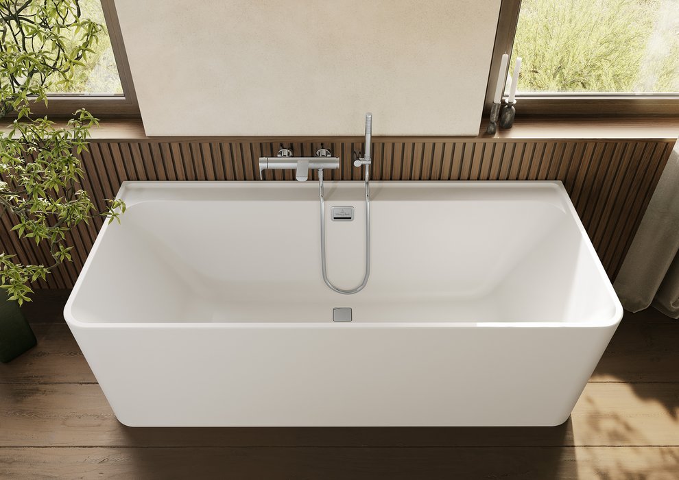 Villeroy & Boch Collaro half vrijstaand ligbad 180x80cm wit met chromen afvoerplug
