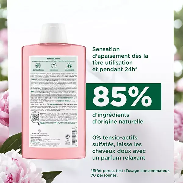 Shampoo Suavizante de Peônia Klorane para Couro Cabeludo Sensível 400ml