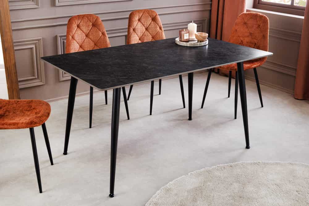 Moderner Esstisch MILANO 140cm anthrazit Keramik schwarze Metallbeine