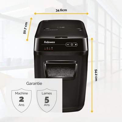 Fellowes AutoMax 150C - destructeur de documents coupe croisée - 150 feuilles - Corbeille 32 litres - anti-bourrage - destruction silencieuse