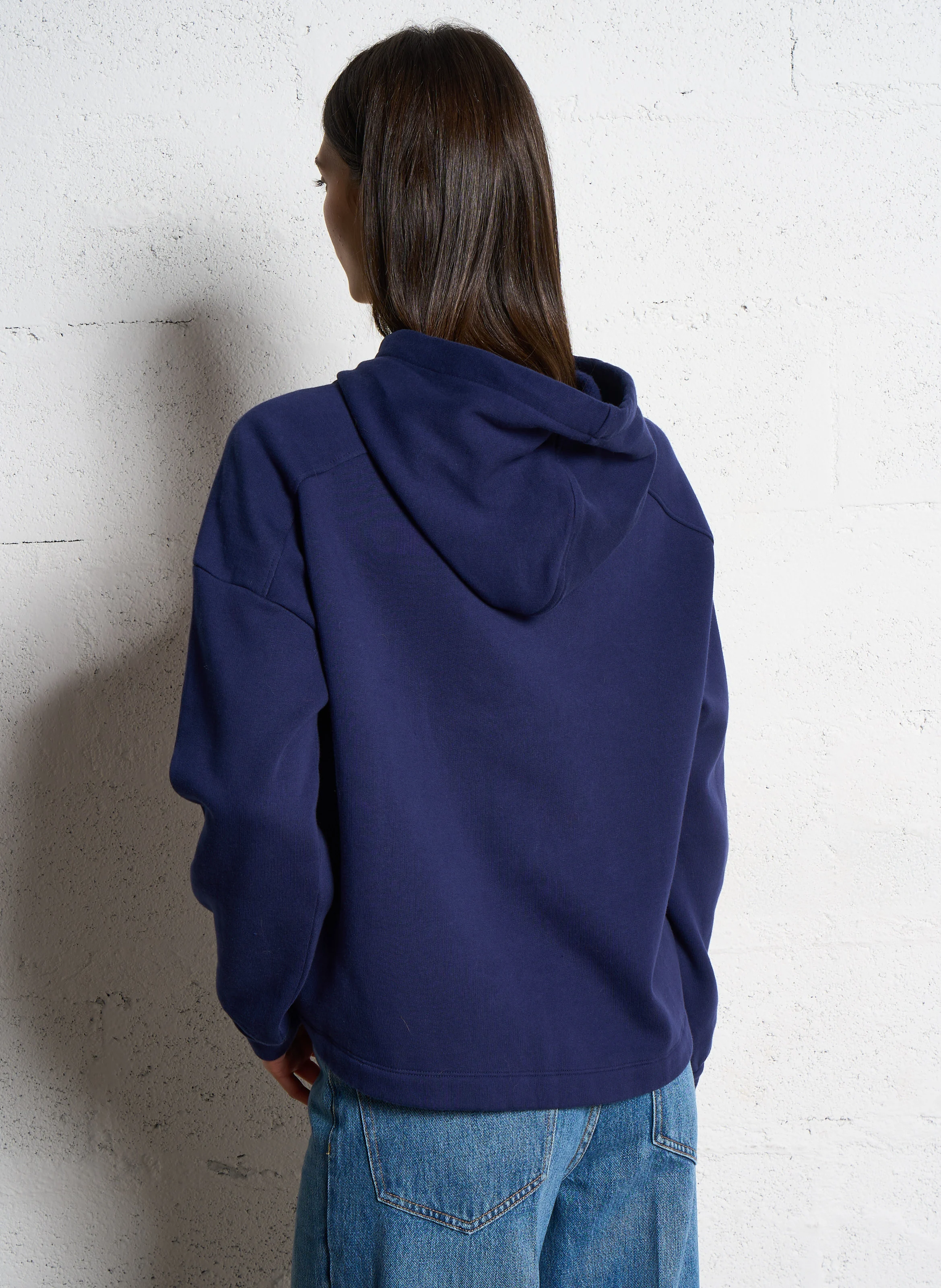 MAORI - Sweat à capuche droit en coton mélangé | Bleu