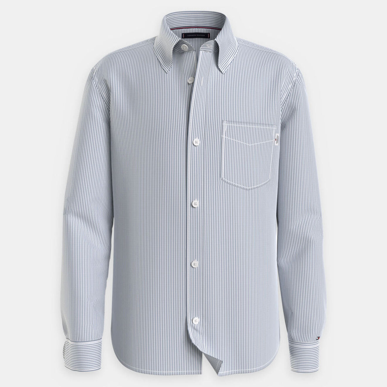 Tommy Hilfiger Chemise en Coton & Lin Baton à fines rayures bleu/blanc