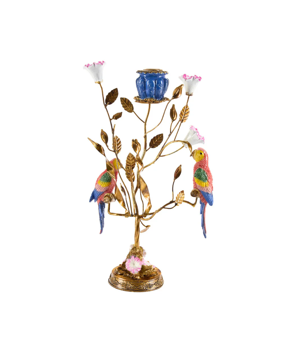 Bahne Interior  Lysestage med fugle og grene, blå - H38 cm