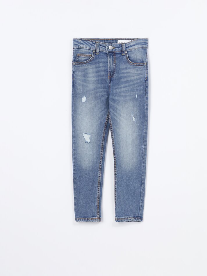 Calça jeans skinny rasgada - Azul médio