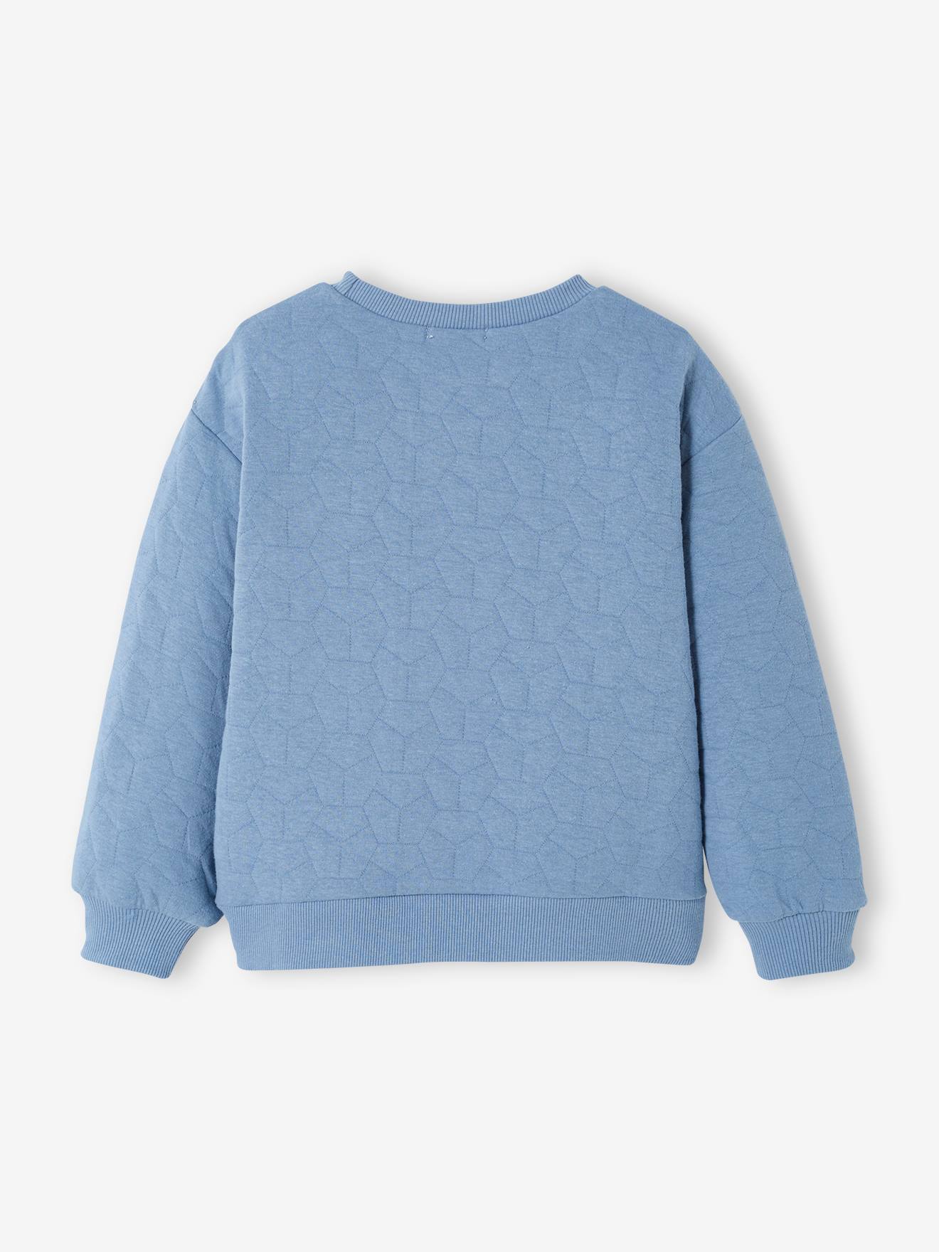 Moletom com efeito acolchoado e emblema de fantasia, para meninos, azul médio liso com estampas.