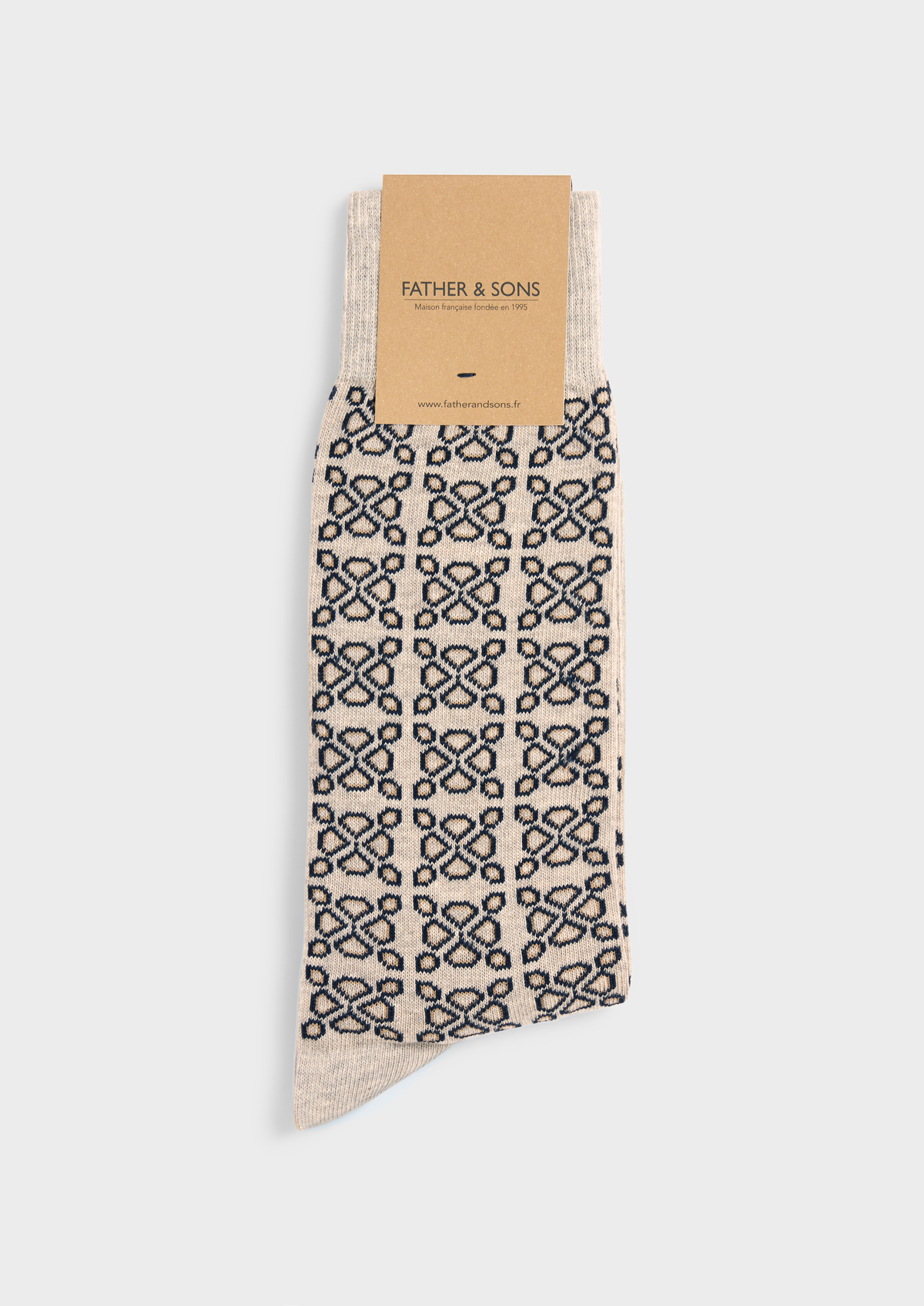 Chaussettes en coton bio mélangé gris clair à motif fantaisie noir