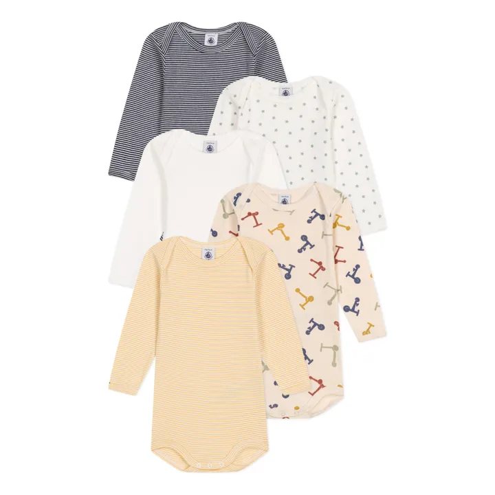 Petit Bateau Lot 5 Bodies Trotinettes | Beige