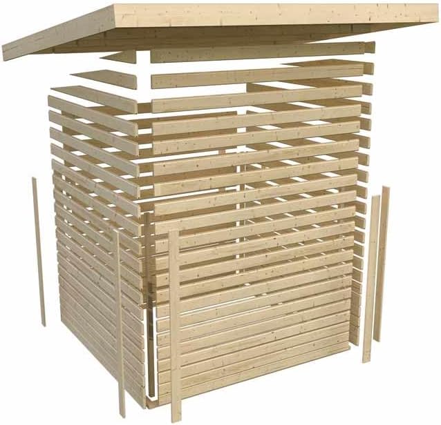 Karibu Gartenhaus | Gerätehaus mit 19 mm Wandstärke | Doppeltür mit Lichtausschnitten + Fenster | Schuppen mit 5,26 m² Grundfläche | Steck-/Schraubsystem | Naturbelassen | 242 x 217 x 211 cm