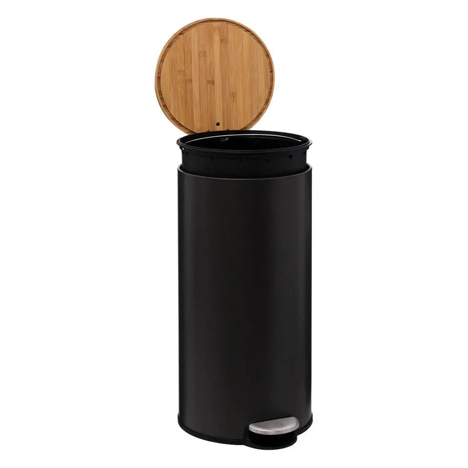 5Five Prullenbak/pedaalemmer Bamboe - zwart - 30L - 38 x 29 x 60 cm