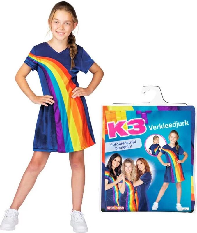 K3 - Verkleedjurk - Regenboog - Blauw - 100% Polyester