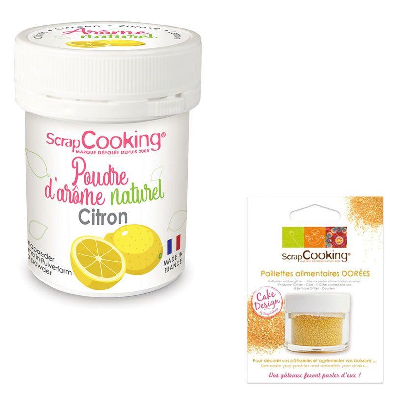 Arôme alimentaire naturel en poudre citron + paillettes dorées Scrapco