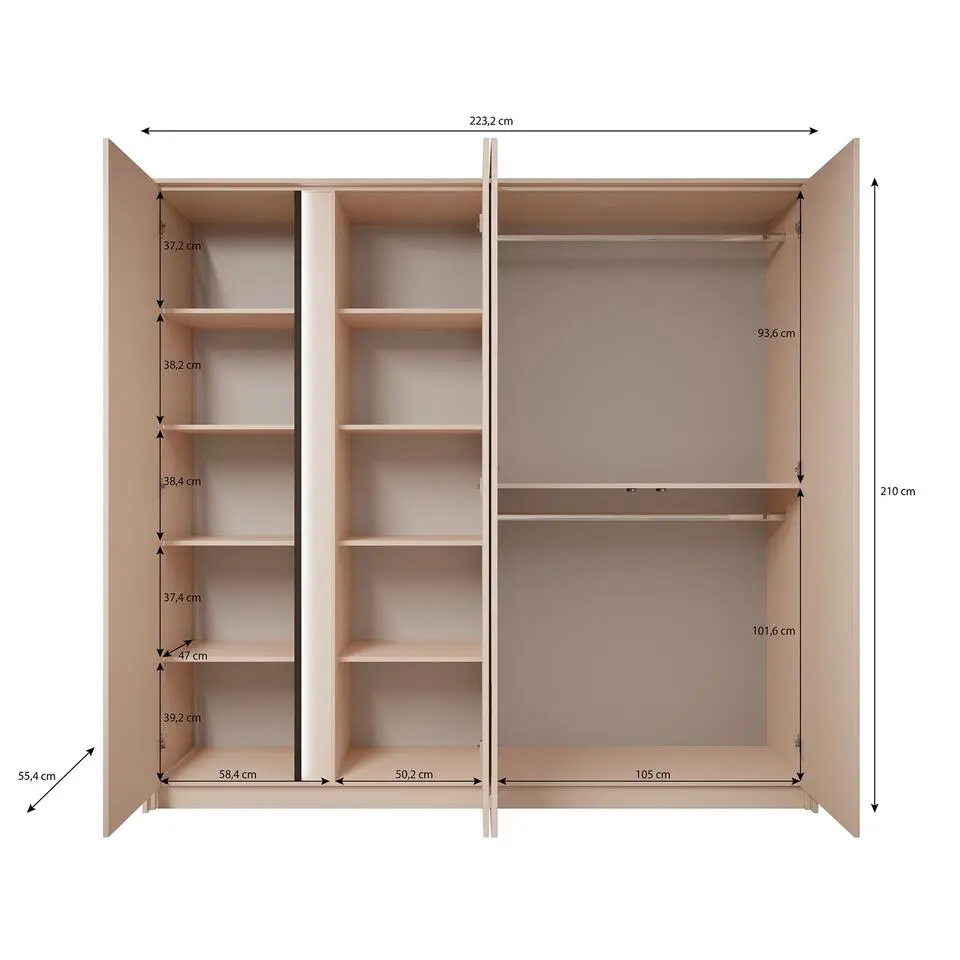Meubella - Kledingkast Desert - Beige - 220 cm - Met spiegel