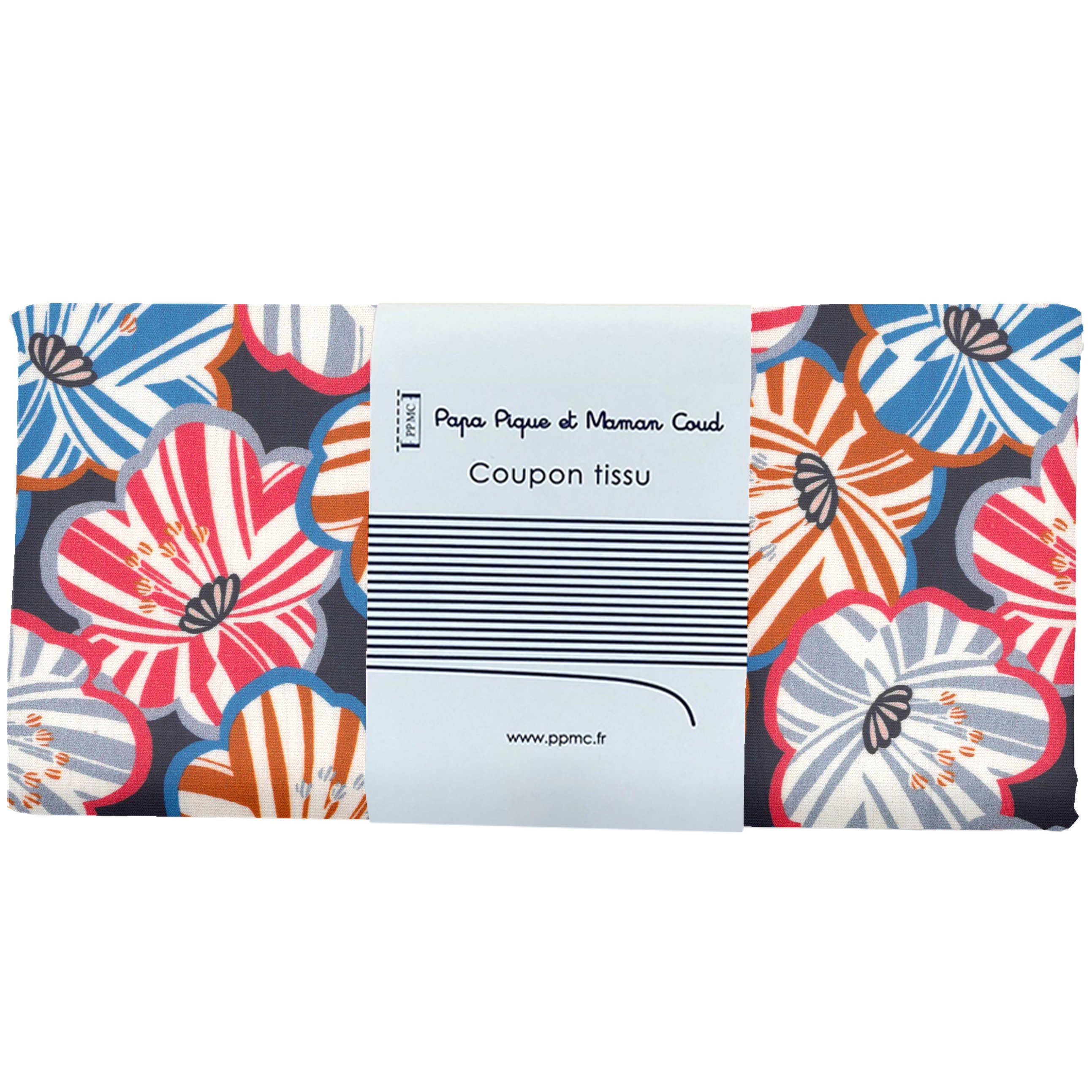 Coupon Tissu 50 Cm Anémones Rayées