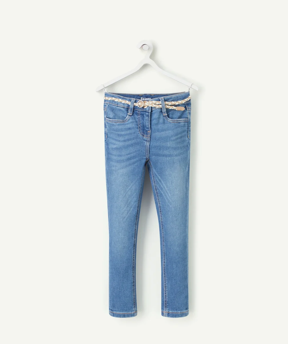 JEAN SKINNY FILLE EN DENIM LOW IMPACT AVEC CEINTURE TRESSÉE PAILLETÉE