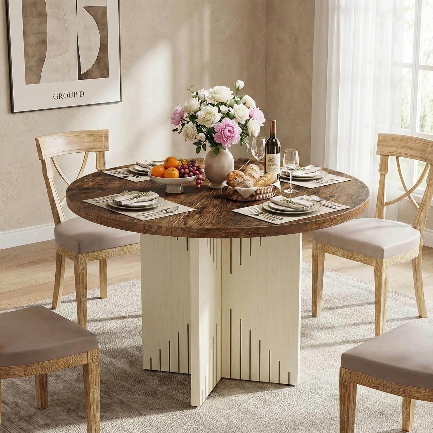 Lailang 100cm Esstisch, Runder Tisch, Küchentisch Zerlegetisch, Holztisch Esszimmer, Dining Table for 4 People, Moderner Esszimmertisch, 100 x 100 x 75 cm, Braun