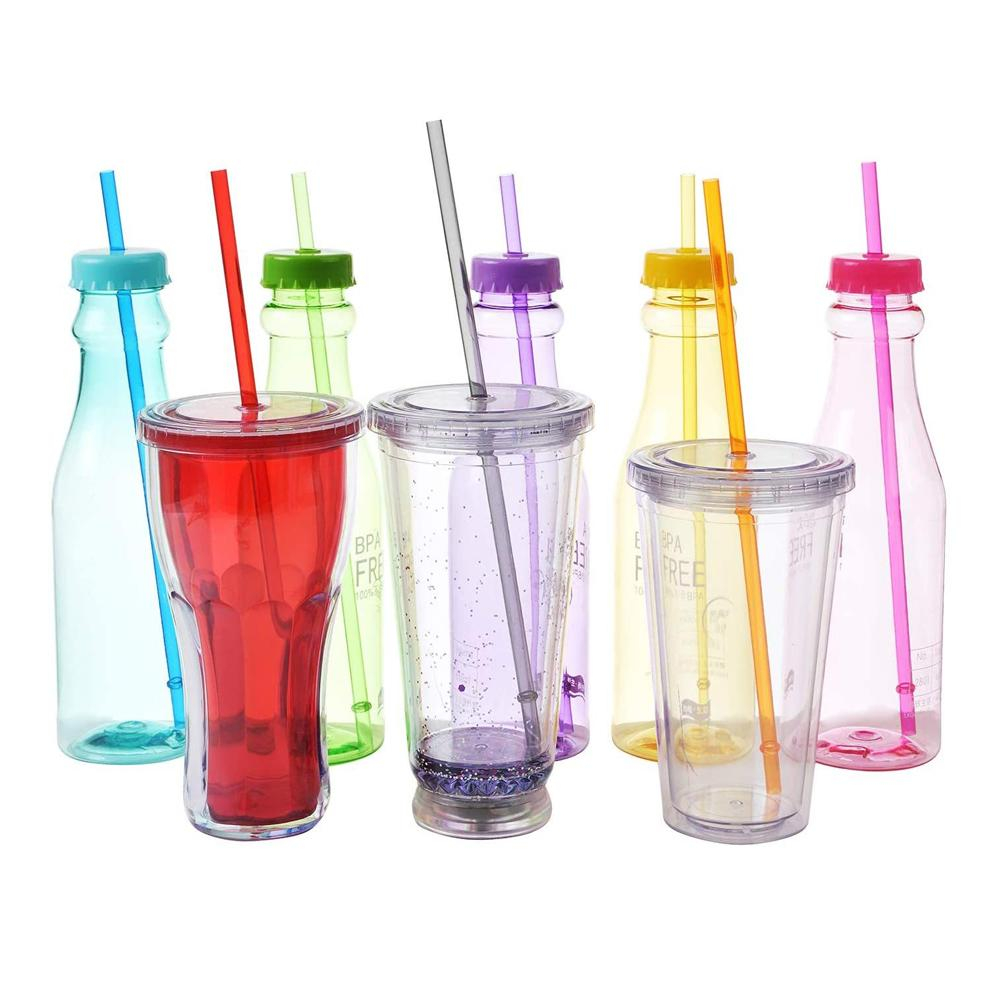 (12er Set) Wiederverwendbare Party Strohhalme Bunte Trinkhalme inkl. Reinigungsbürste - Assortiert