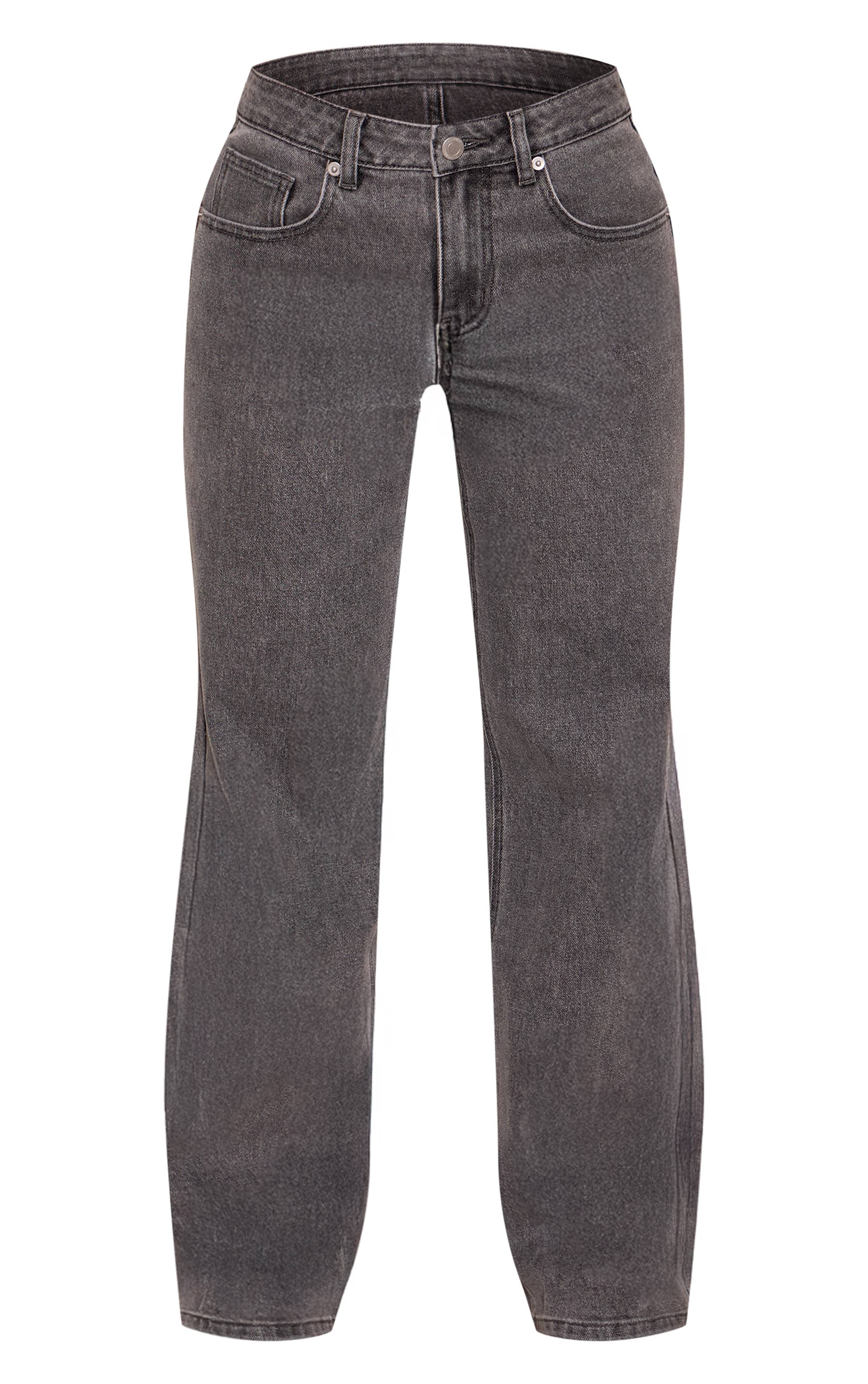 Washed Grey Jean Droit Taille Haute Stretch Gris Délavé Petite