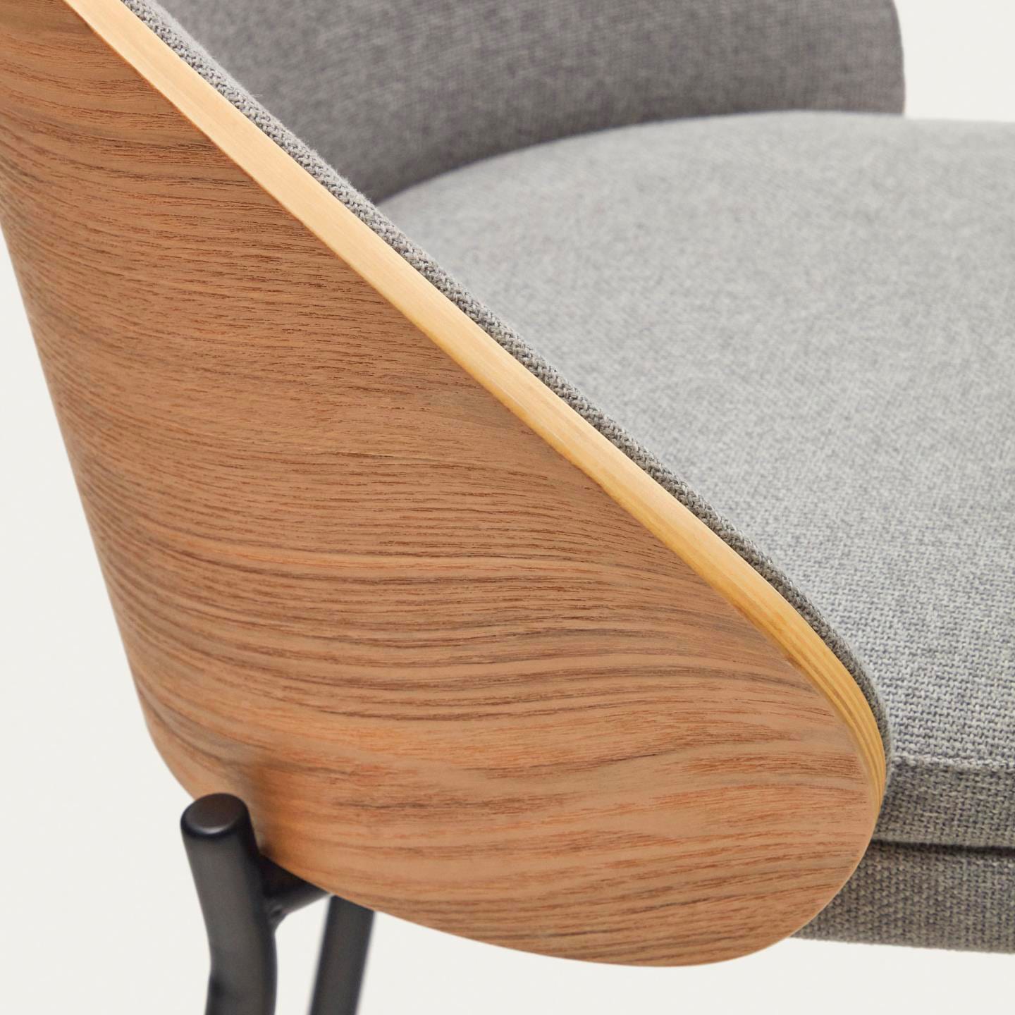 Kave Home Barhocker EAMY Chenille hellgrau/braun/schwarz