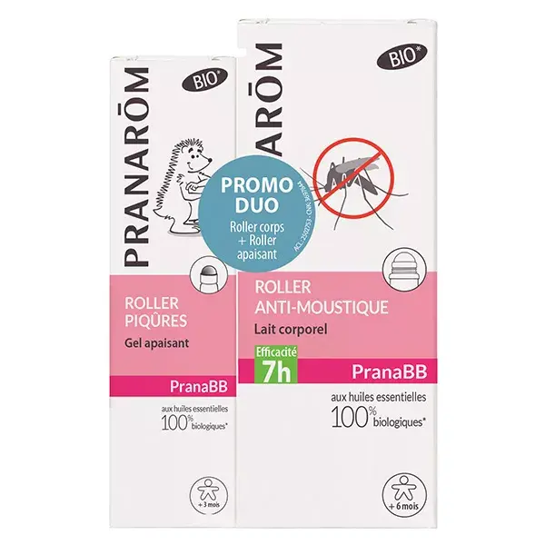 Loção Corporal Anti-Mosquito Pranarom PranaBB em Roll-on 30ml + Gel Calmante para Picadas em Roll-on 15ml